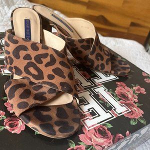 Stuart Weitzman Galene Suede Sandal Leopard Open Toe Heel Women's Size 6